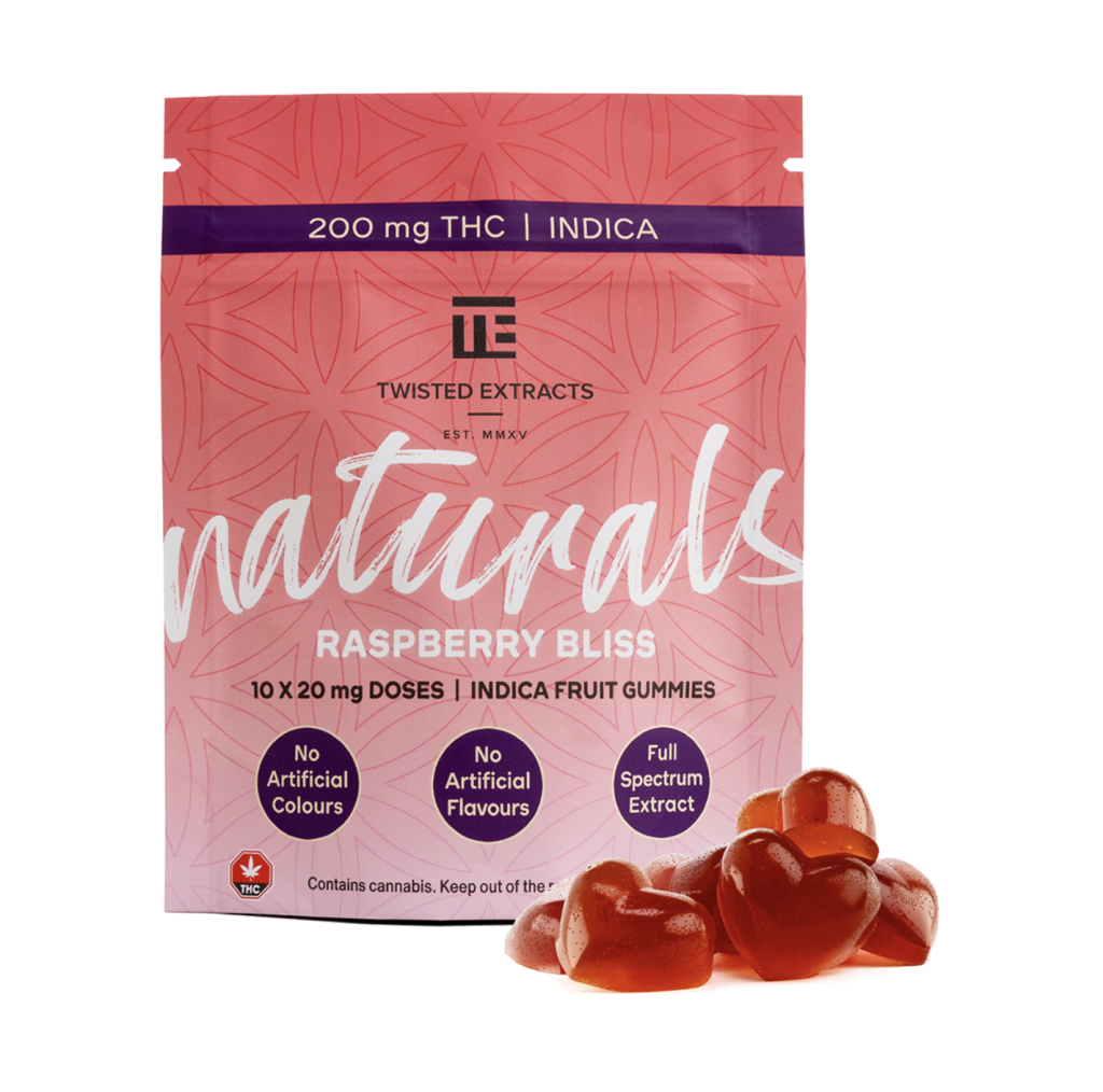 Twisted Naturals – Raspberry Bliss Twisted Naturals Gummies (200mg THC, Indica)